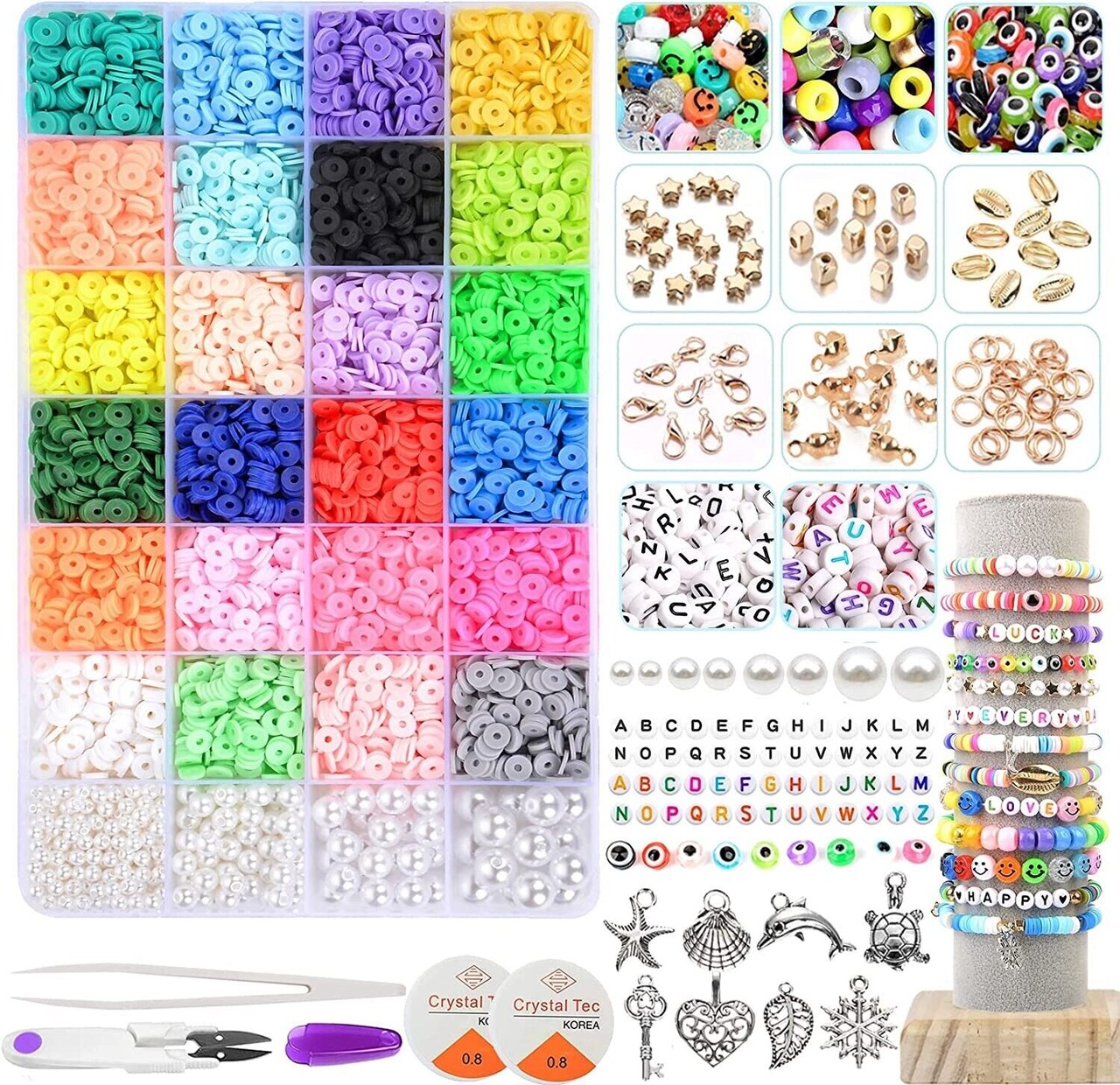 6800 Clay Beads Bracelet Making Kit 24 Colors Spacer Flat Beads .